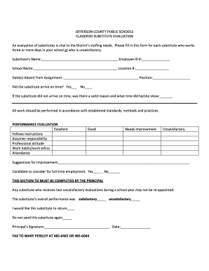 Jefferson County Substitute Evaluation Form