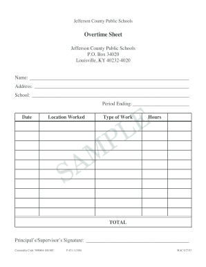 Jefferson County Public Schools Overtime Sheet