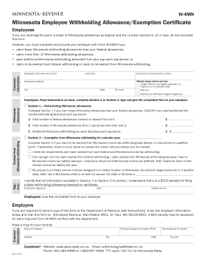 Minnesota Employee Withholding Allowance/Exemption Certificate