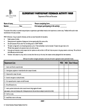 Summer Elementary Participant Feedback Activity Form