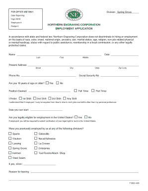 Northern Engraving Corporation Employment Application
