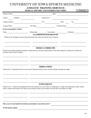 University of Iowa Sports Medicine Medical History Form