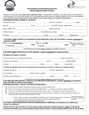 Formulario de información para facturación School Based Health Center