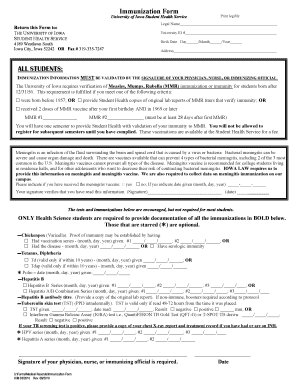 University of Iowa Immunization Form
