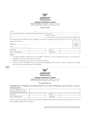 Jubilant Industries Proxy Form