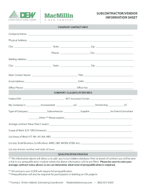 Vendor Information Sheet