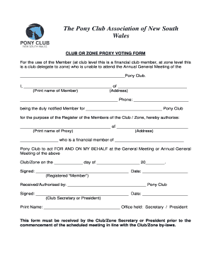 Pony Club Proxy Voting Form