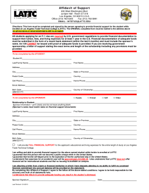 Affidavit of Support for F-1 Visa Student