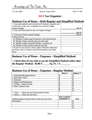 2013 Tax Organizer for Business Use of Home