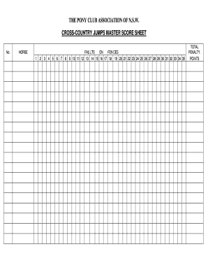 Pony Club Cross-Country Jumps Master Score Sheet