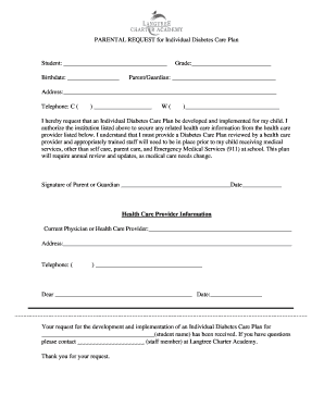 Parental Request for Individual Diabetes Care Plan