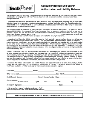 TechProse Consumer Background Search Authorization and Release