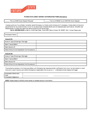 Future State Direct Deposit Authorization Form