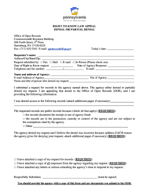 Pennsylvania Right to Know Law Appeal Form