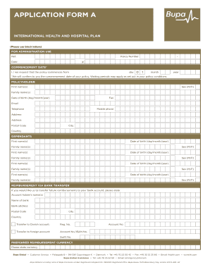 International Health and Hospital Plan Application Form