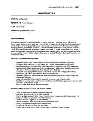 Payroll Specialist Job Description