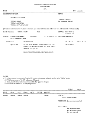 Mississippi State University Requisition Form