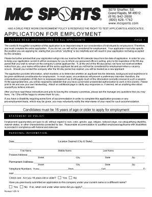 MC Sports Employment Application Form