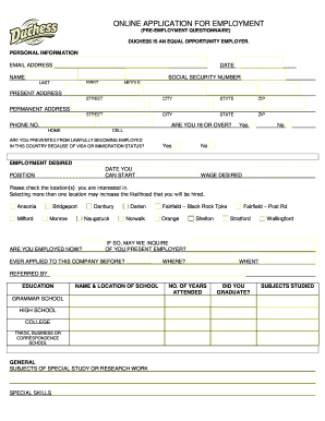Online Application for Employment