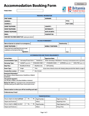 Accommodation Booking Form
