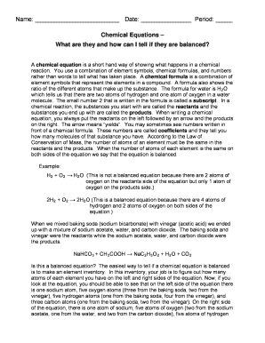 Chemical Equations Worksheet