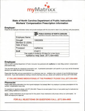 North Carolina Workers' Compensation Prescription Form