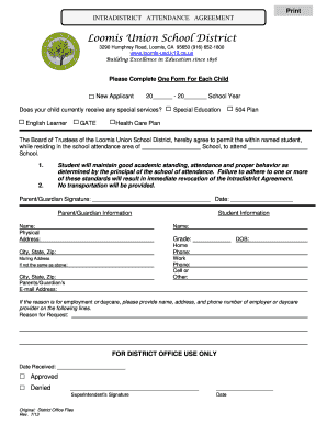 Intradistrict Attendance Agreement