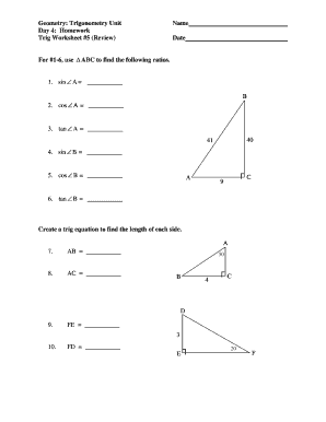 Geometry Trigonometry Unit Name Day 4 Homework Trig