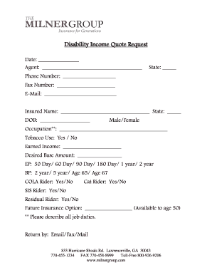 Disability Income Quote Request Form