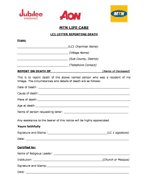 LC1 Letter Reporting Death