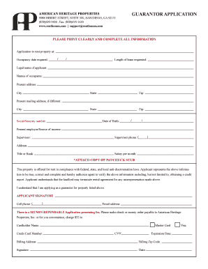 American Heritage Properties Guarantor Application