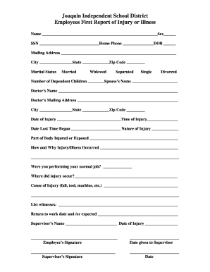 Employees First Report of Injury or Illness