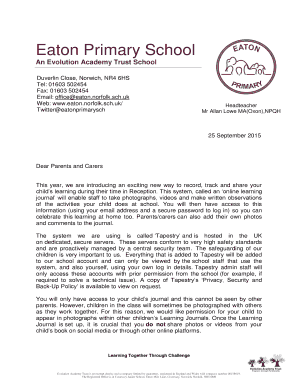 Tapestry Information Permission Letter - Eaton Primary School - eaton norfolk sch