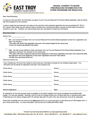 Annual Consent to Share Free/Reduced Meal Information