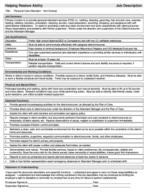 Personal Care Attendant Job Description