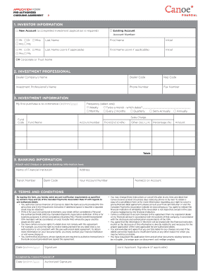 Pre-Authorized Chequing Agreement Application Form