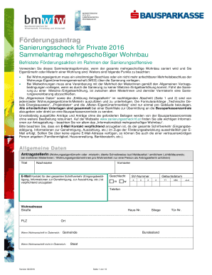 Förderungsantrag Sanierungsscheck für Private 2016