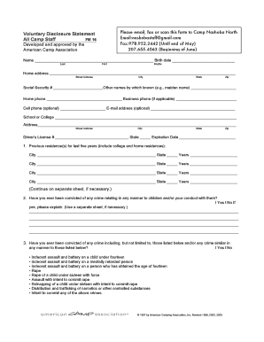 Voluntary Disclosure Statement for Camp Staff