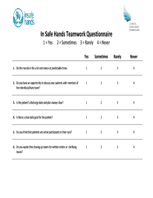 In Safe Hands Teamwork Questionnaire
