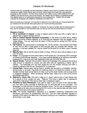 Callable CD Worksheet