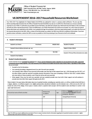 2016–2017 Household Resources Worksheet