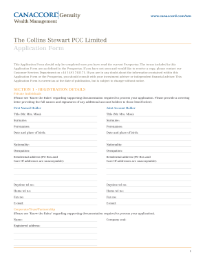 Collins Stewart PCC Limited Application Form