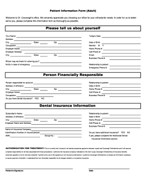 Adult Patient Information Form