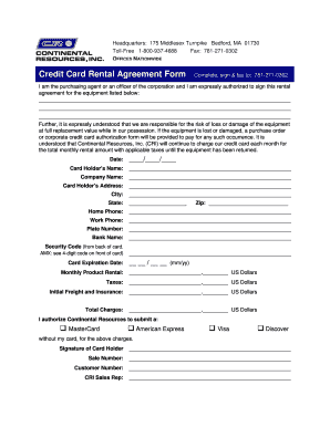 Credit Card Rental Agreement Form