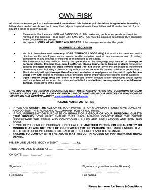 Ugab Terrace Lodge Indemnity and Disclaimer Form