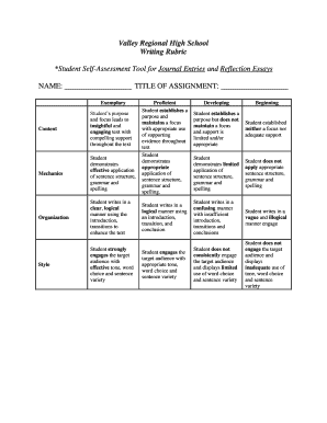 Valley Regional High School Rubric
