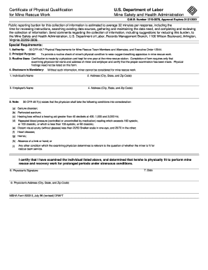 Certificate of Physical Qualification for Mine Rescue Work