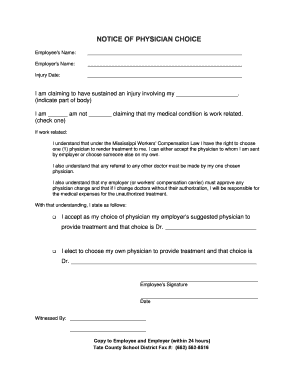 Mississippi Workers' Compensation Physician Choice Notice