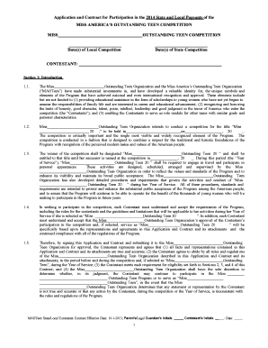 Miss Outstanding Teen Competition Application and Contract