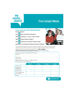 Free School Meals Application Form